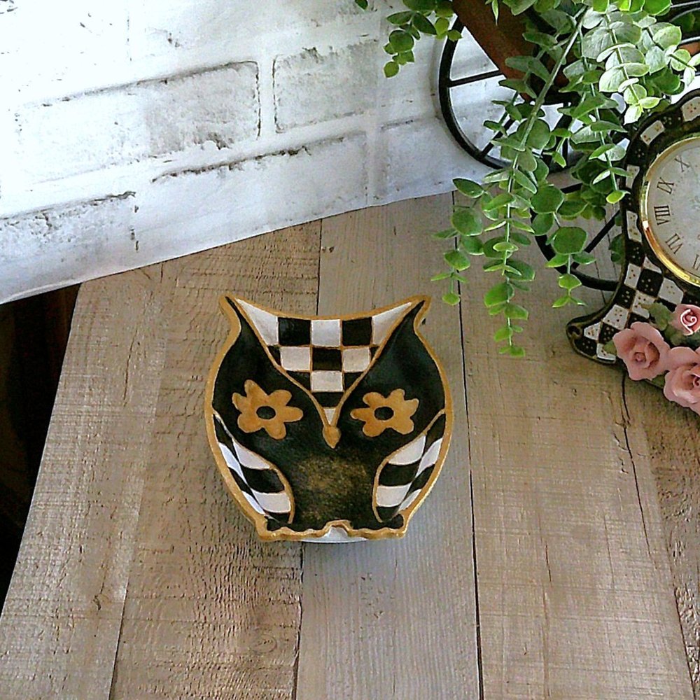 Elegant Checks Owl Decor Checkered Owl Black and White Checked Decor